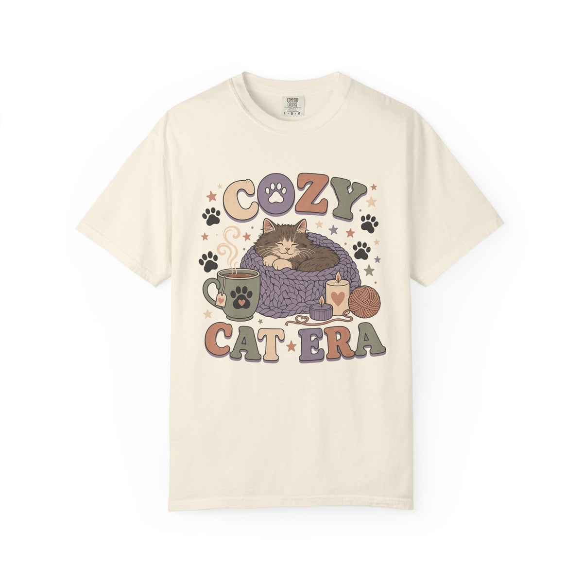 Cozy Cat Era T-Shirt — Cute Retro Kitty Tee with Paw Print Design