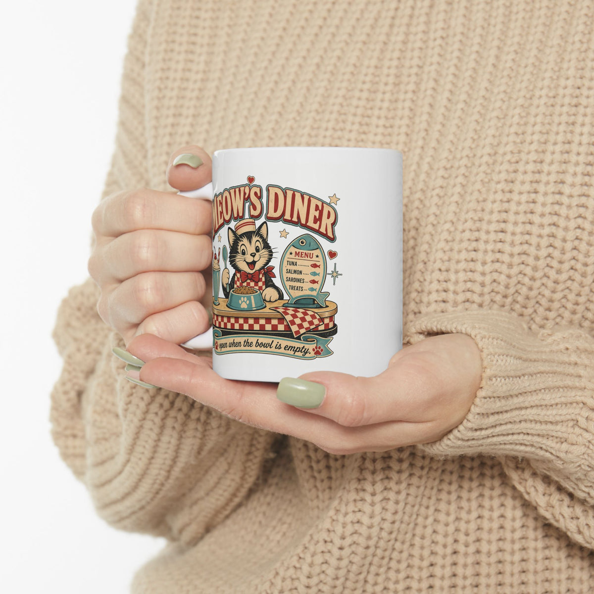Meow's Diner Cat Mug - Retro Vintage Cat Coffee Mug