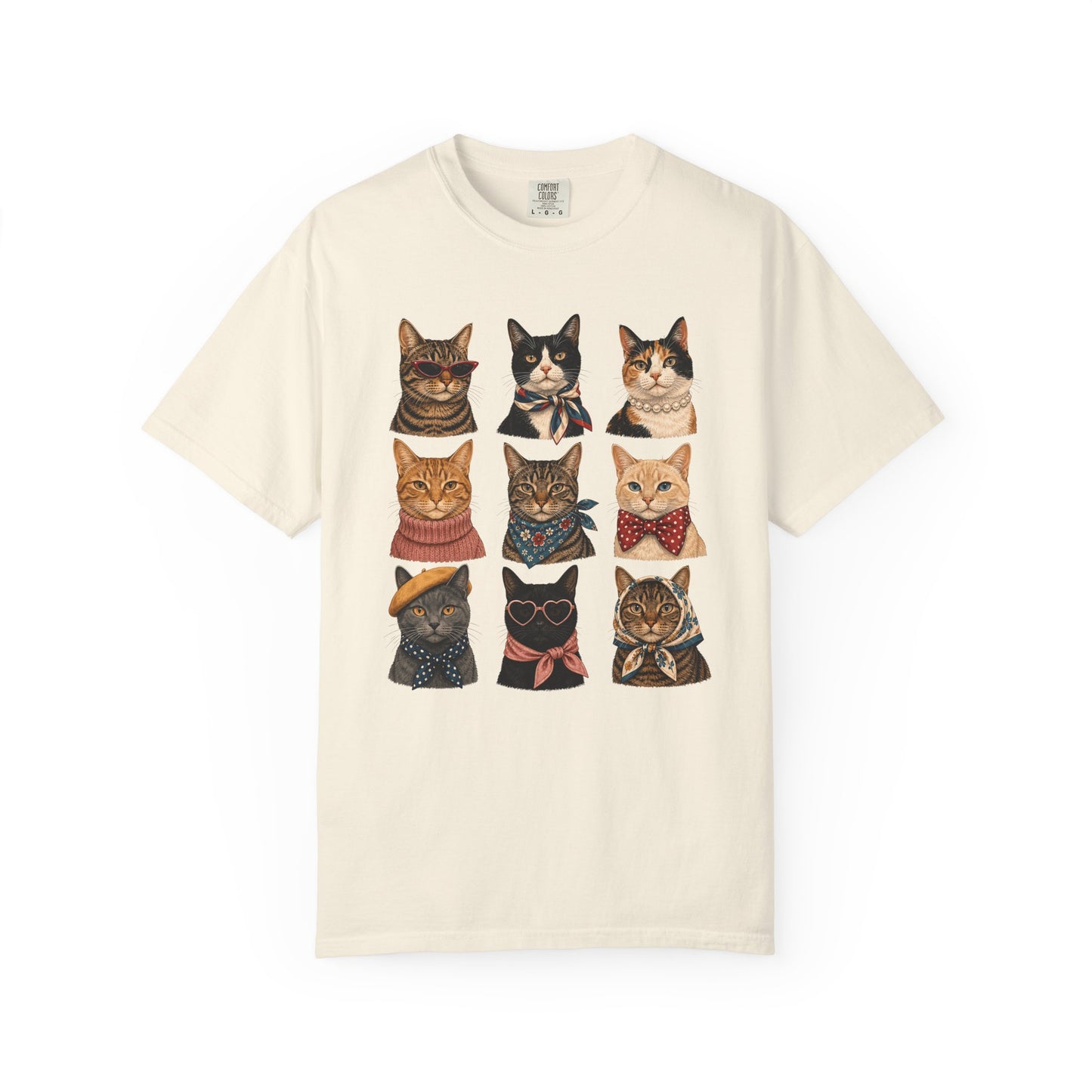 Cat Portraits T-Shirt — Vintage Nine Cats Illustration Tee