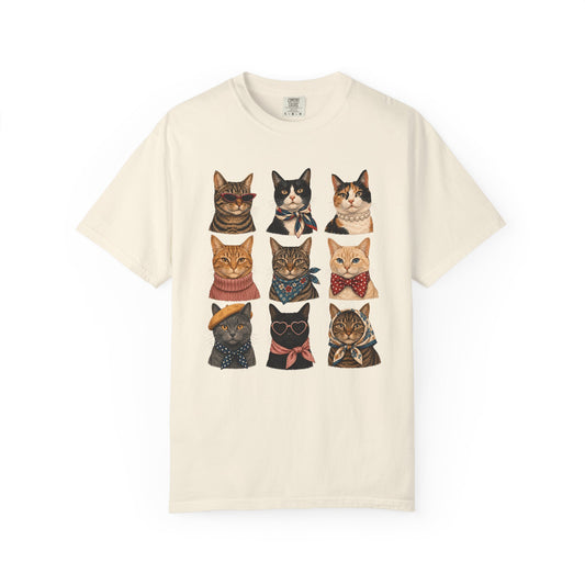 Cat Portraits T-Shirt — Vintage Nine Cats Illustration Tee