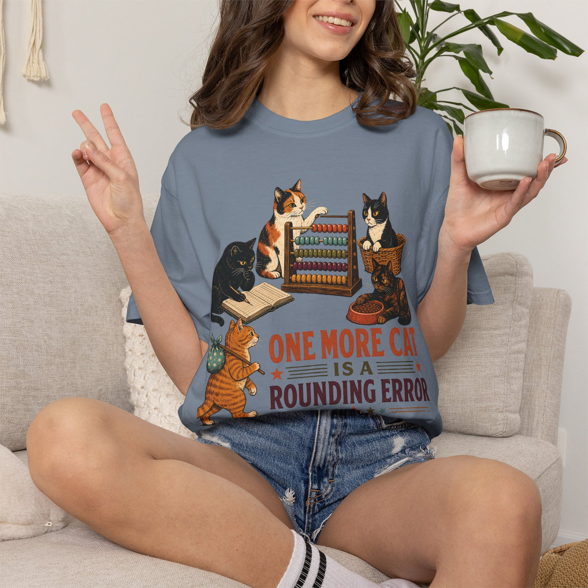 Cat Lover T-Shirt — "One More Cat Is a Rounding Error" Vintage Kittens Tee