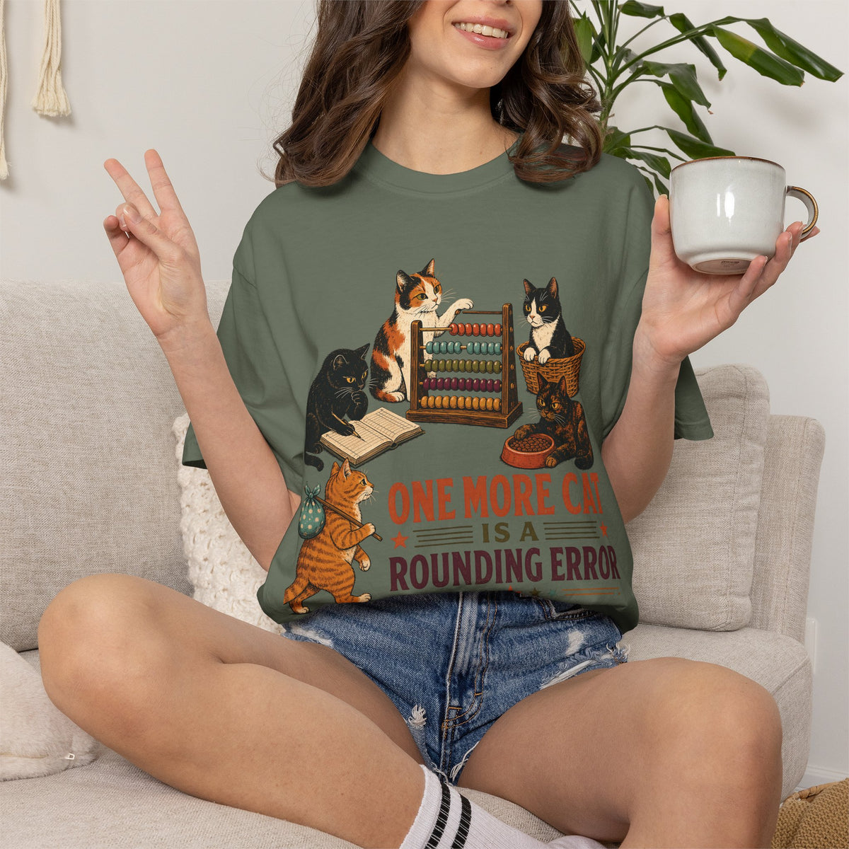 Cat Lover T-Shirt — "One More Cat Is a Rounding Error" Vintage Kittens Tee