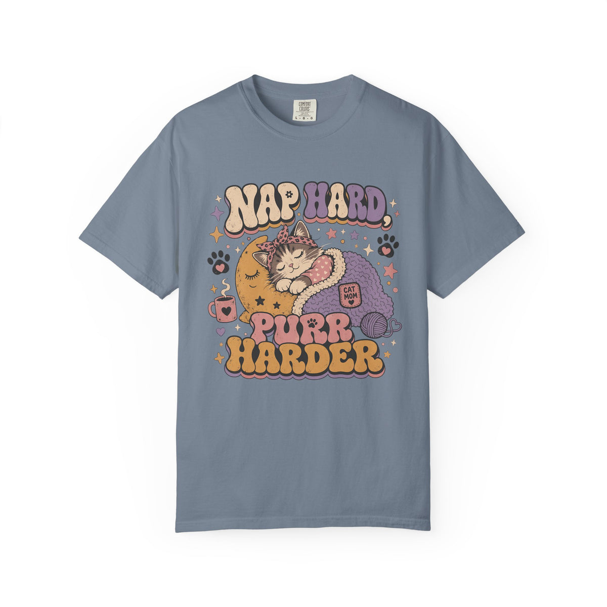 Cat Nap T-Shirt — "Nap Hard Purr Harder" Retro Cute Cat Graphic Tee