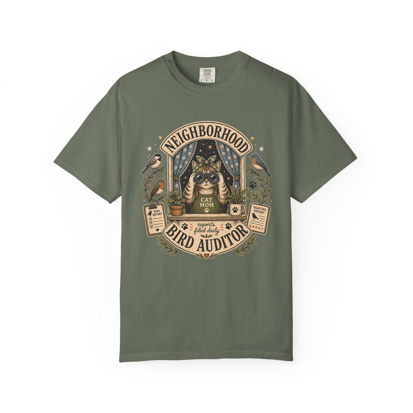 Neighborhood Bird Auditor T-Shirt — Cat Mom Birdwatcher Graphic Tee