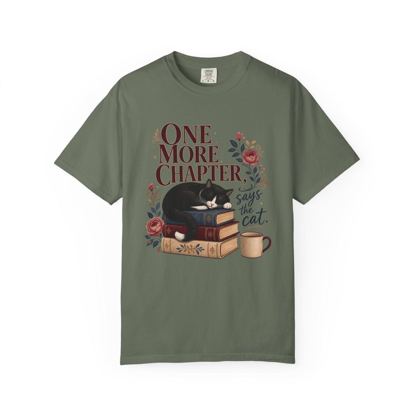 One More Chapter Says the Cat T-Shirt — Cozy Booklover Cat Tee