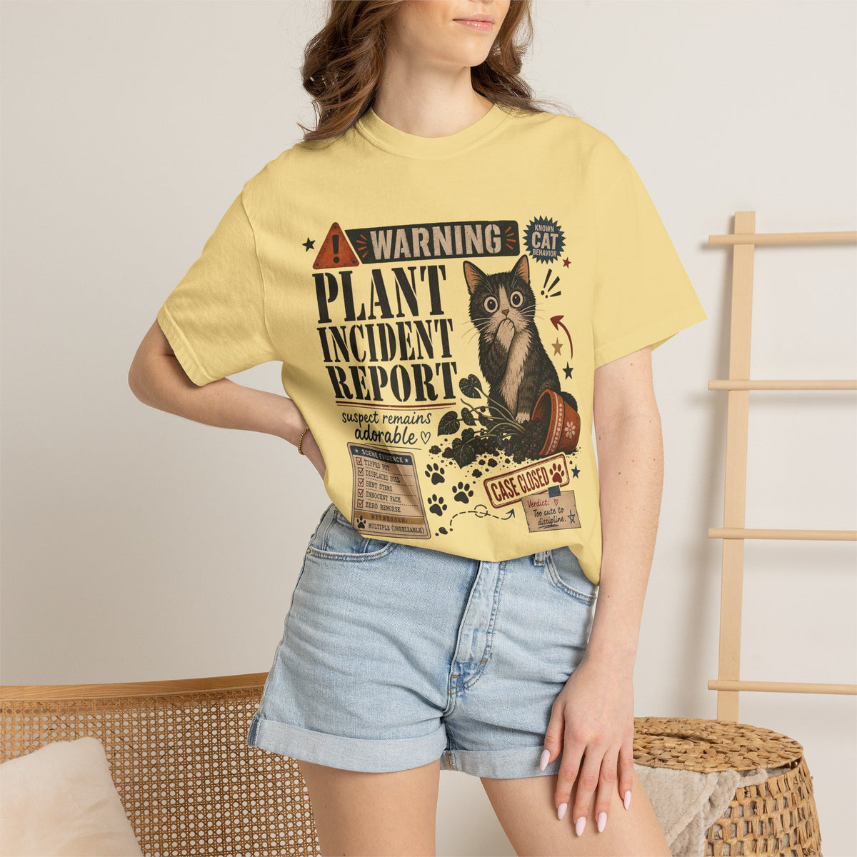 Plant Incident Report Cat T-Shirt – Cute ‘Case Closed’ Gardening Cat Graphic Tee