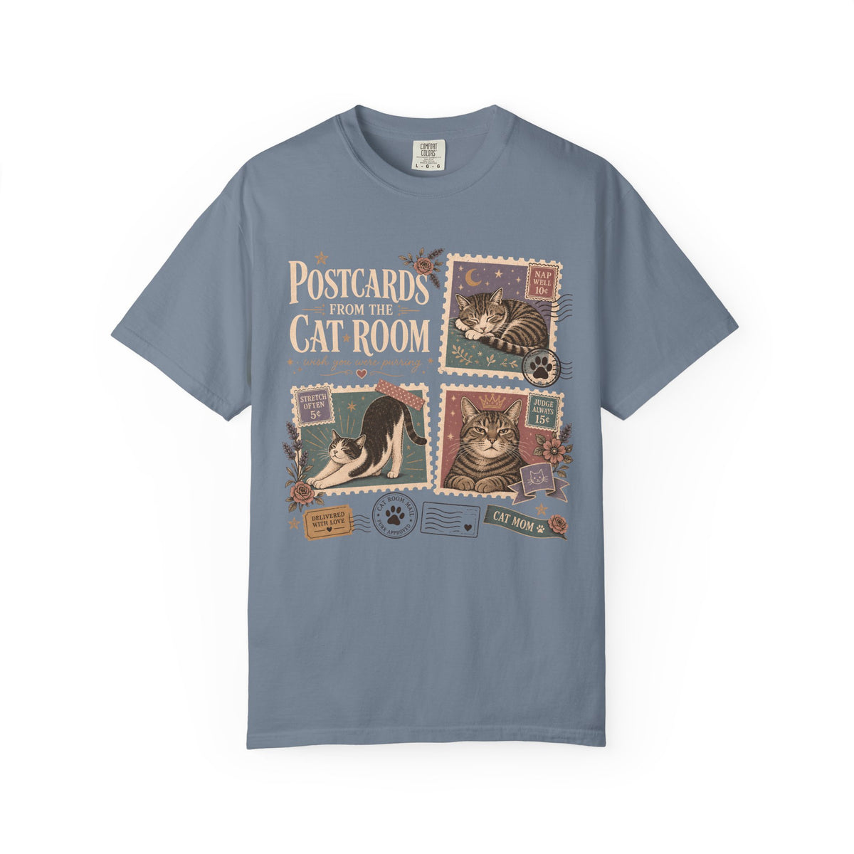 Postcard Cat Room T-Shirt — Vintage Cat Postage Graphic Tee