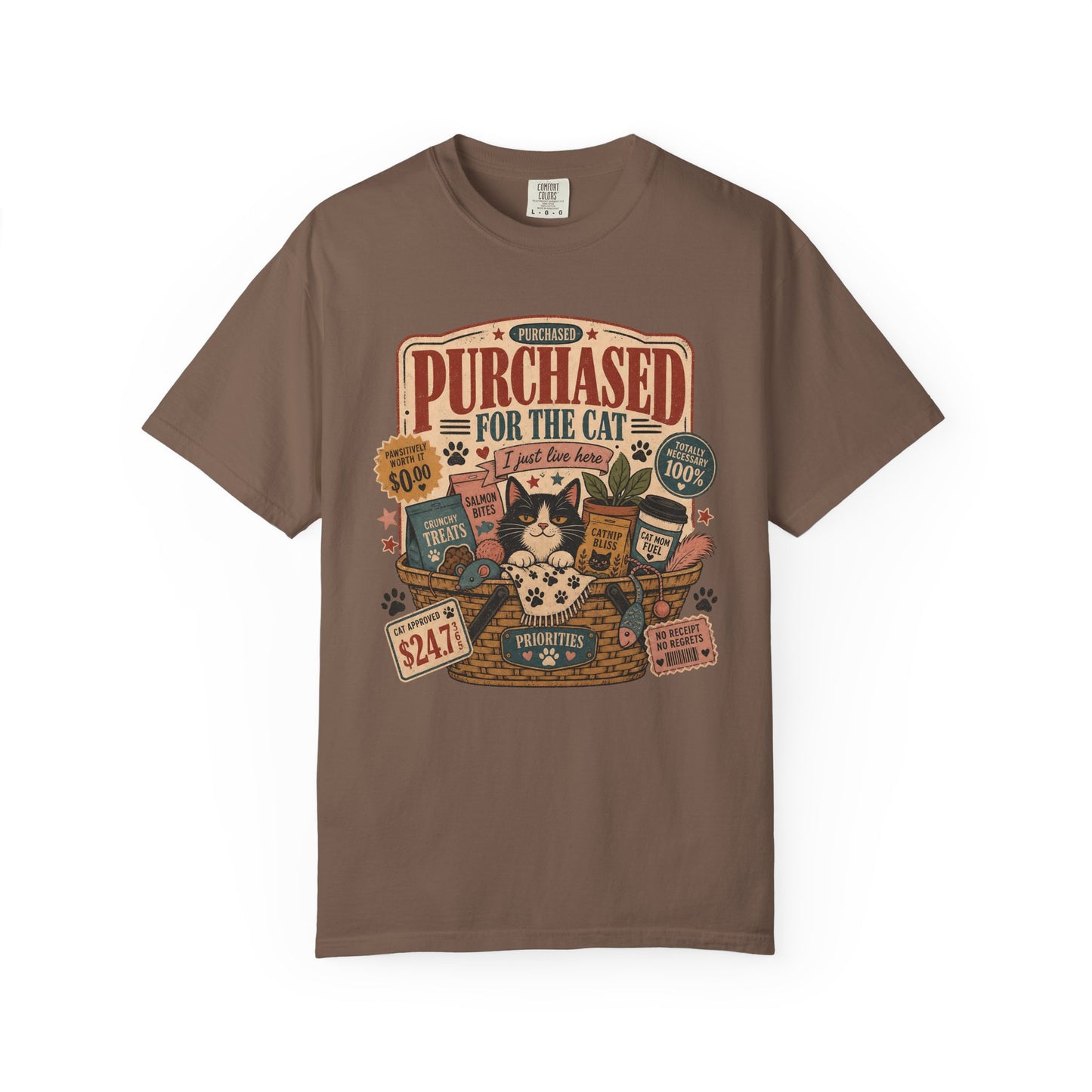 Cat Lover T-Shirt — "Purchased for the Cat" Vintage Pet Humor Tee