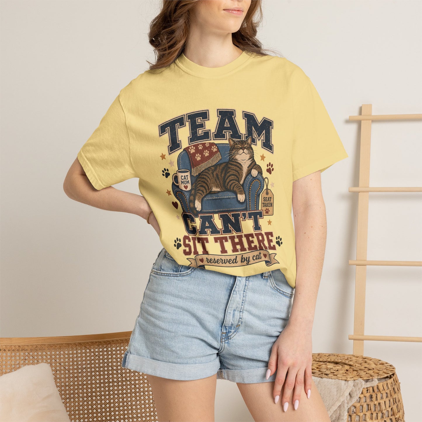 Vintage 'Team Can't Sit There' Cat T-Shirt — Cozy Cat Lover Graphic Tee