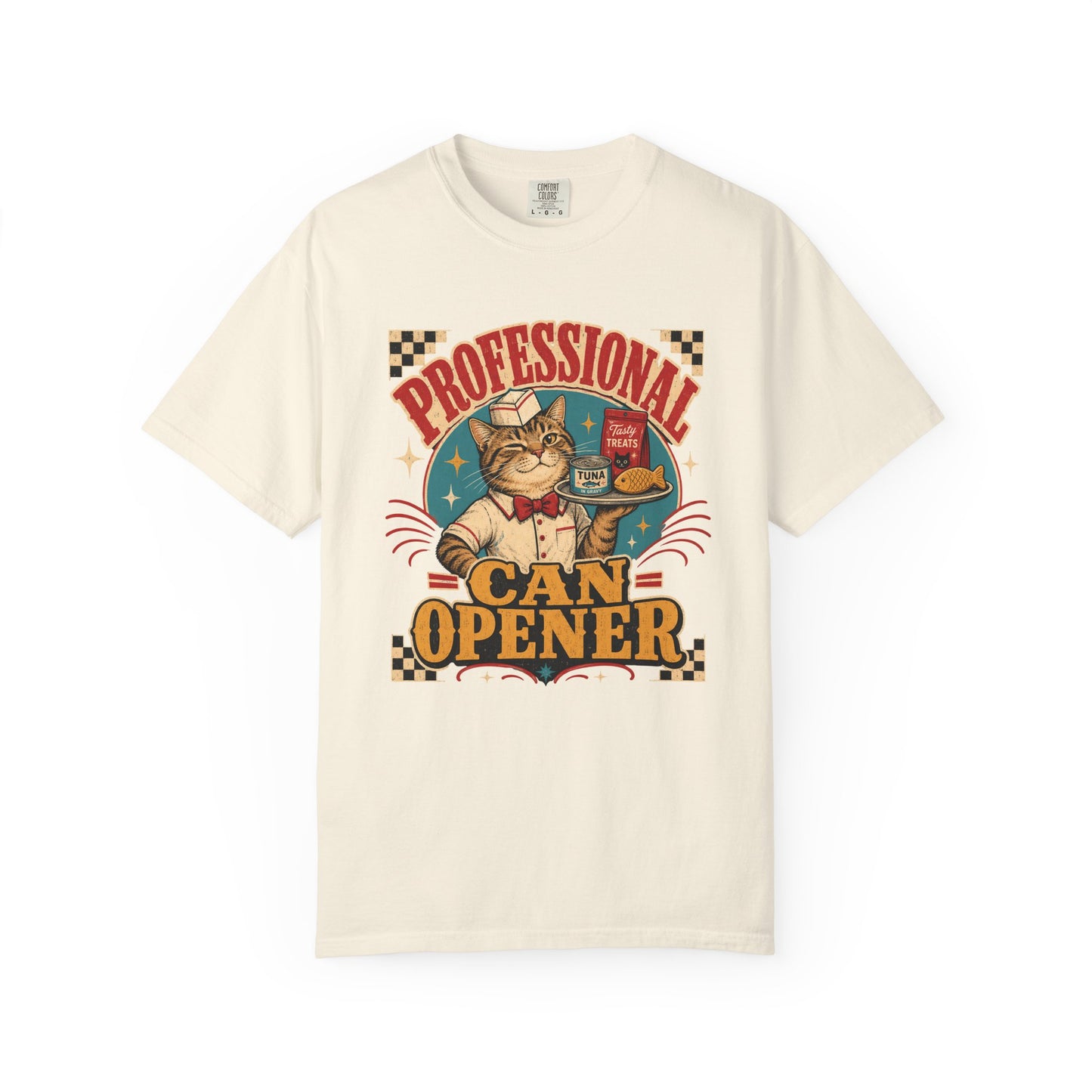Professional Can Opener Cat T-Shirt — Retro Vintage Cat Lover Tee