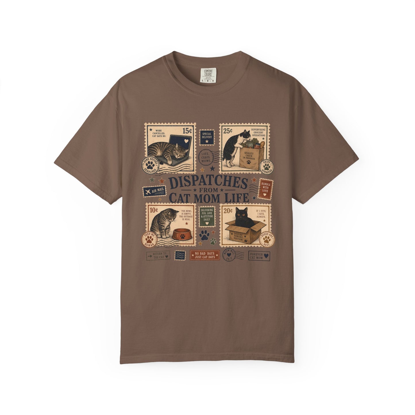 Cat Mom Life T‑Shirt — "Dispatches From Cat Mom Life" Vintage Cat Collage Tee