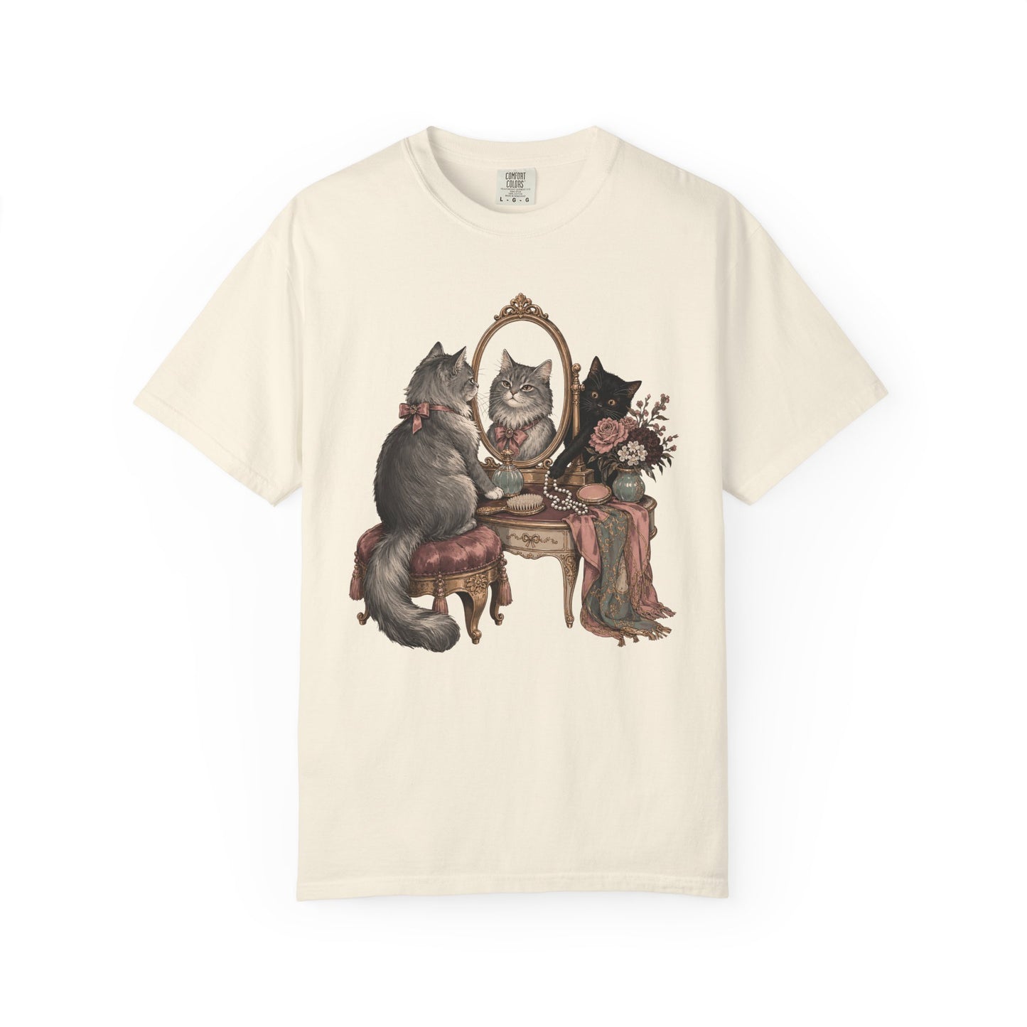 Cat Vanity T-Shirt — Vintage Mirror Kitten Graphic Tee