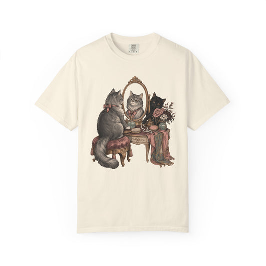 Cat Vanity T-Shirt — Vintage Mirror Kitten Graphic Tee