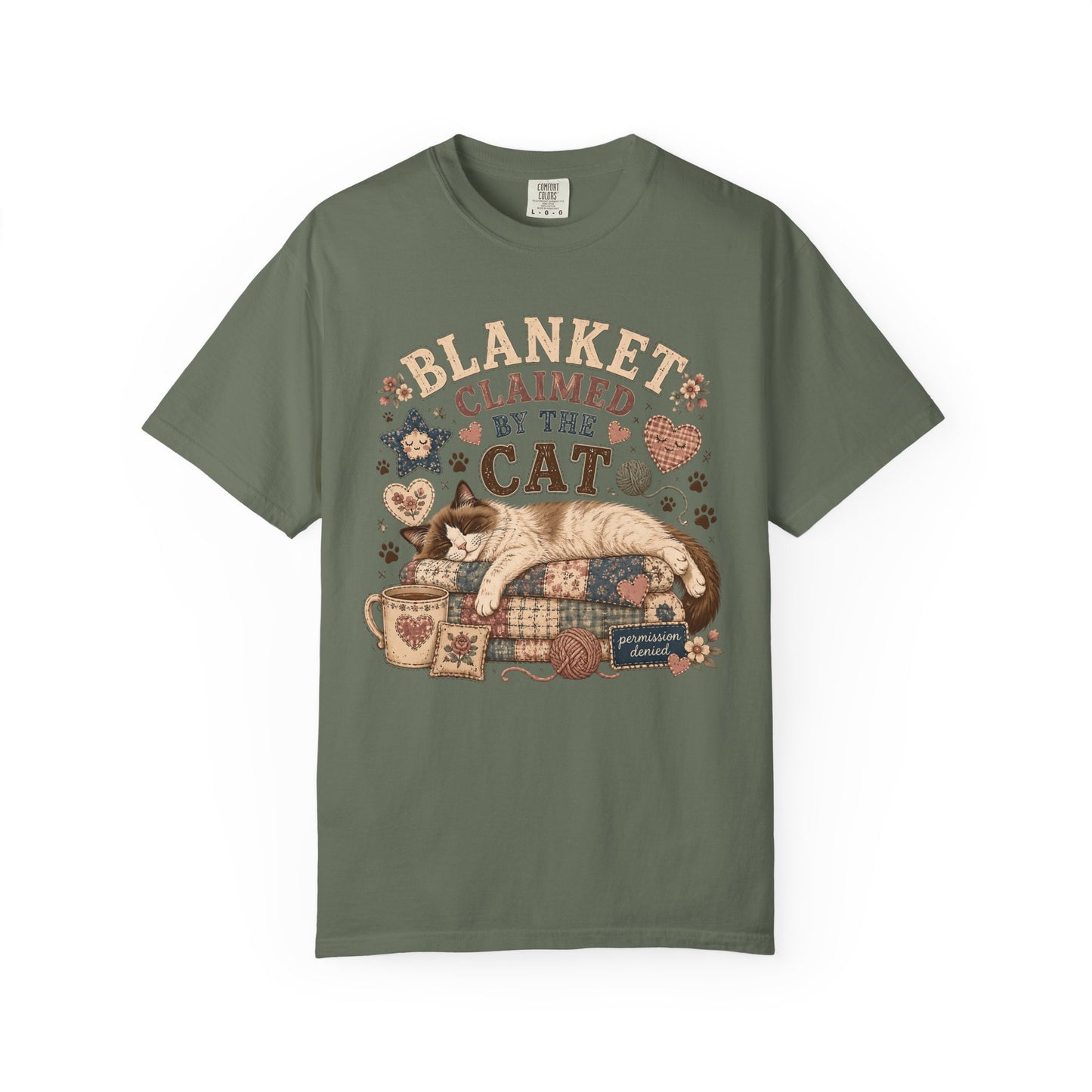 Cat Lover Tee — "Blanket Claimed by the Cat" Cozy Vintage Graphic T-Shirt