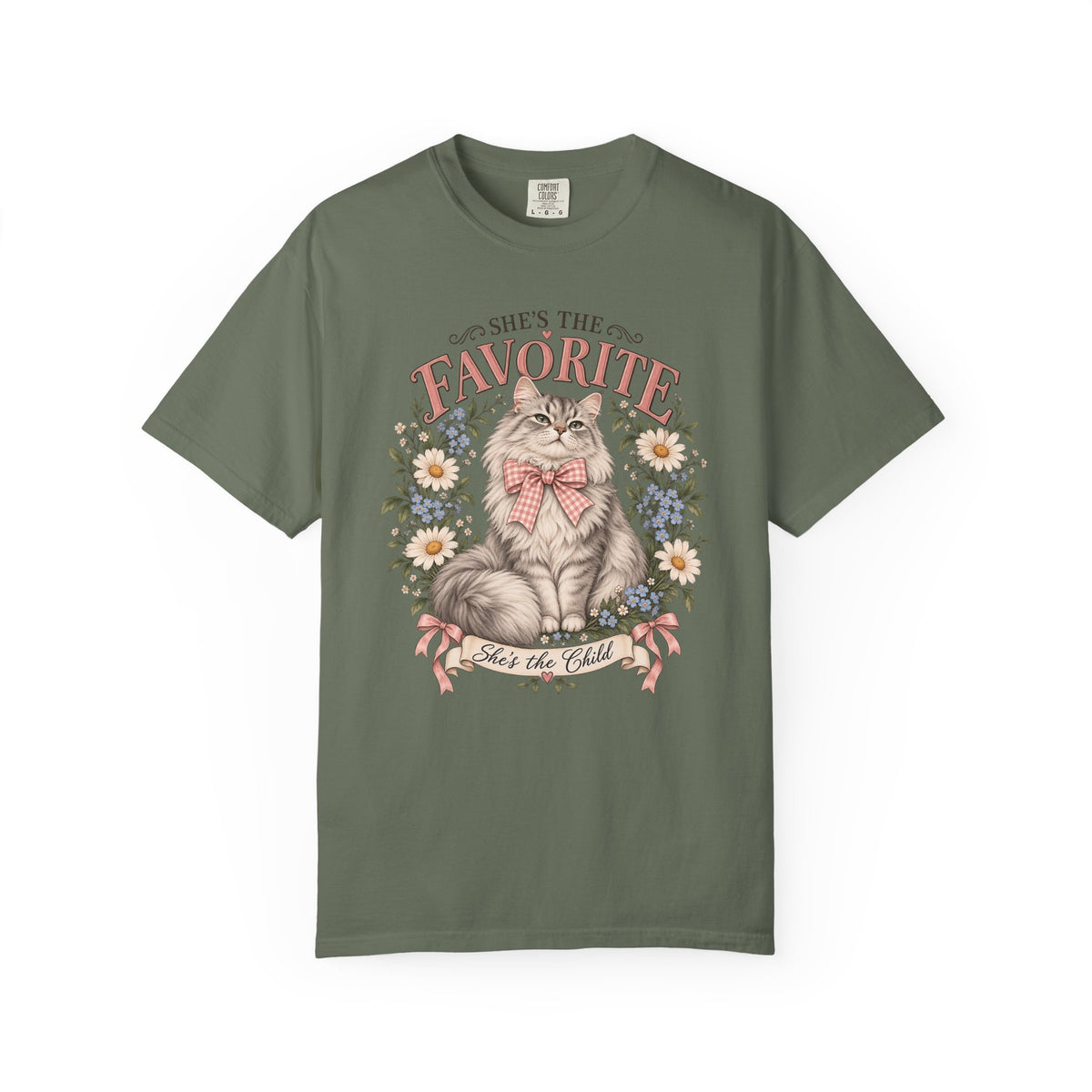 She's the Favorite Cat T-Shirt — Vintage Floral Cat Graphic