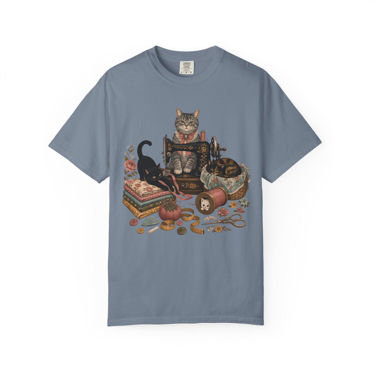 Cat Crafter T-Shirt — Vintage Sewing & Yarn Cat Graphic Tee