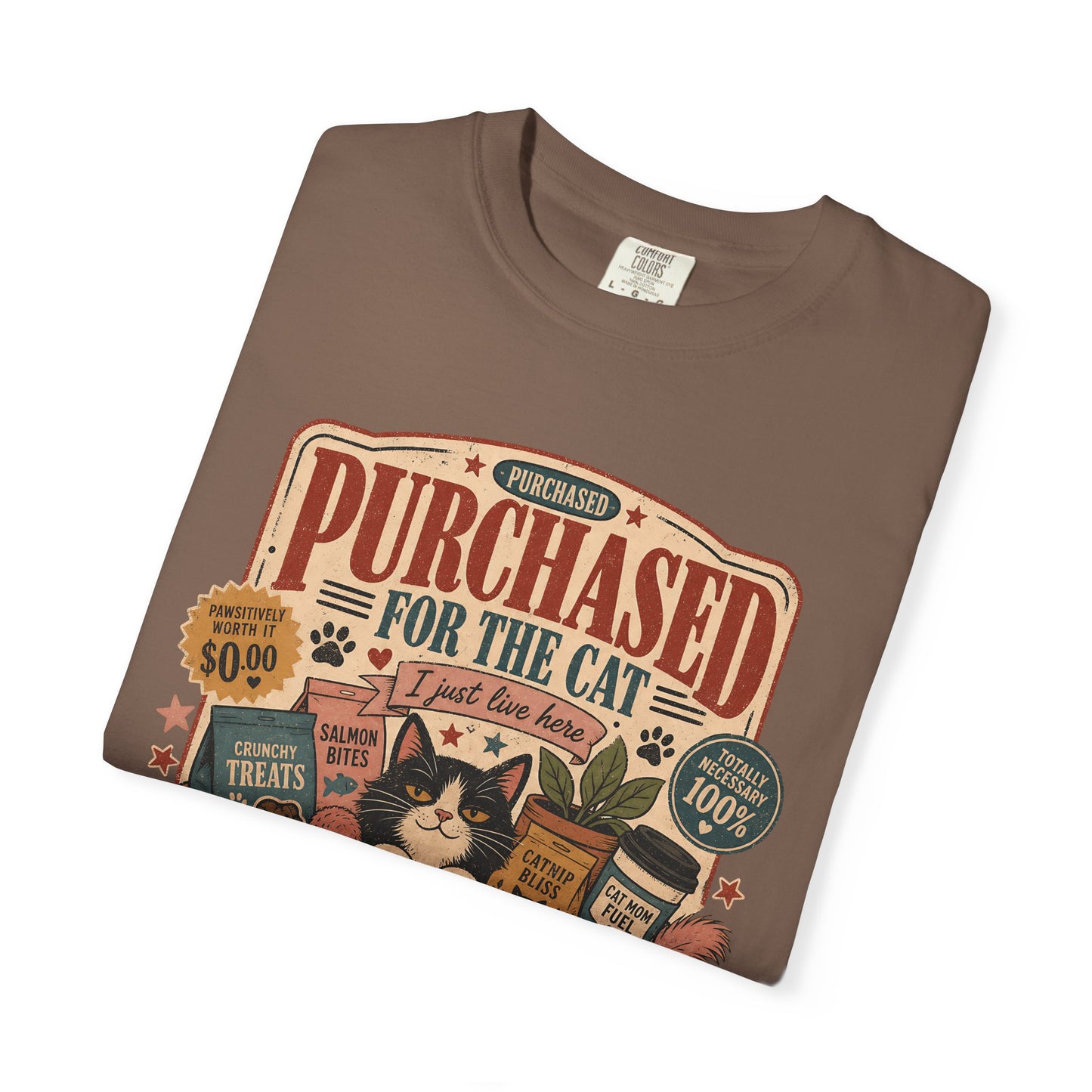 Cat Lover T-Shirt — "Purchased for the Cat" Vintage Pet Humor Tee