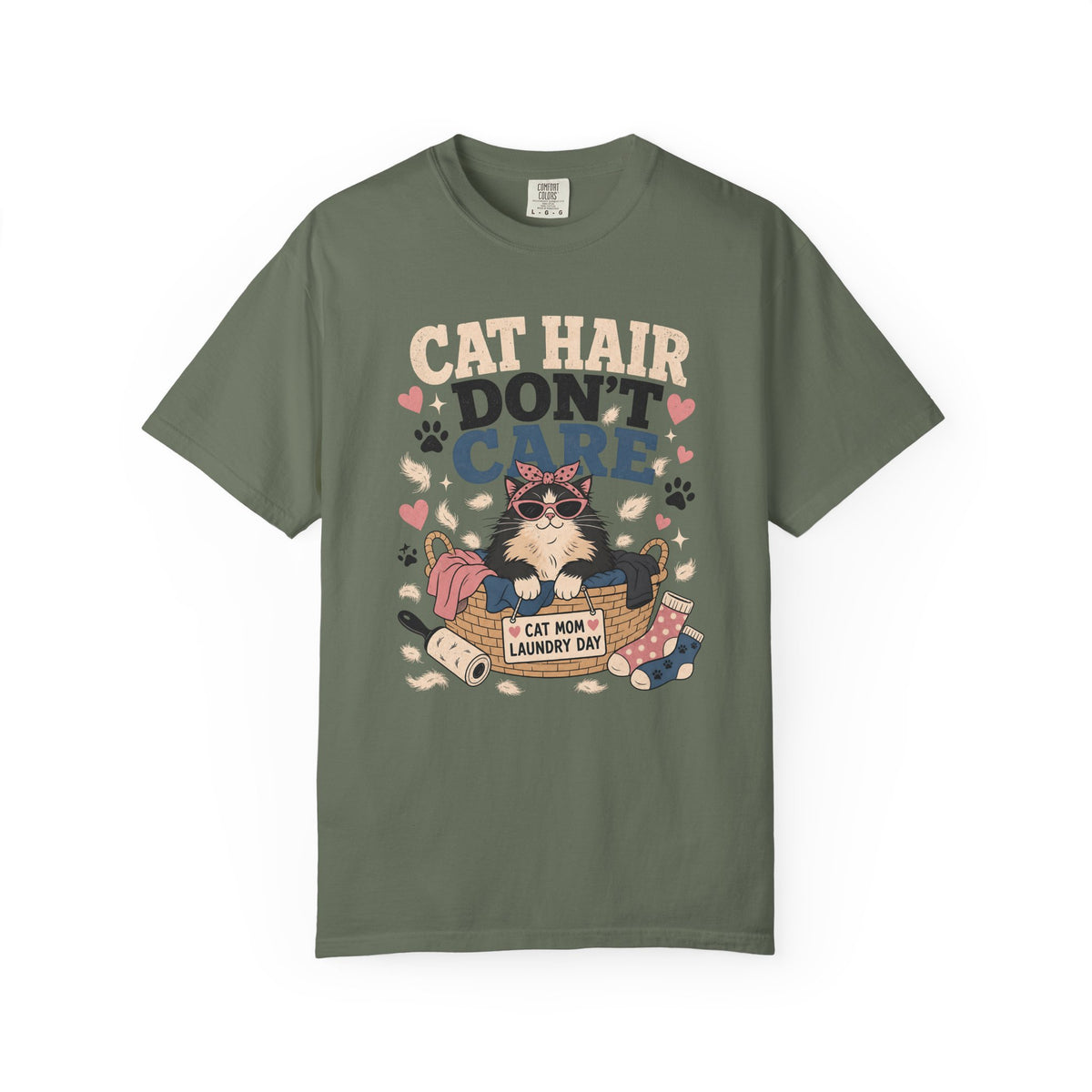 Cat Hair Don’t Care T-Shirt — Cute Laundry Day Cat Graphic Tee