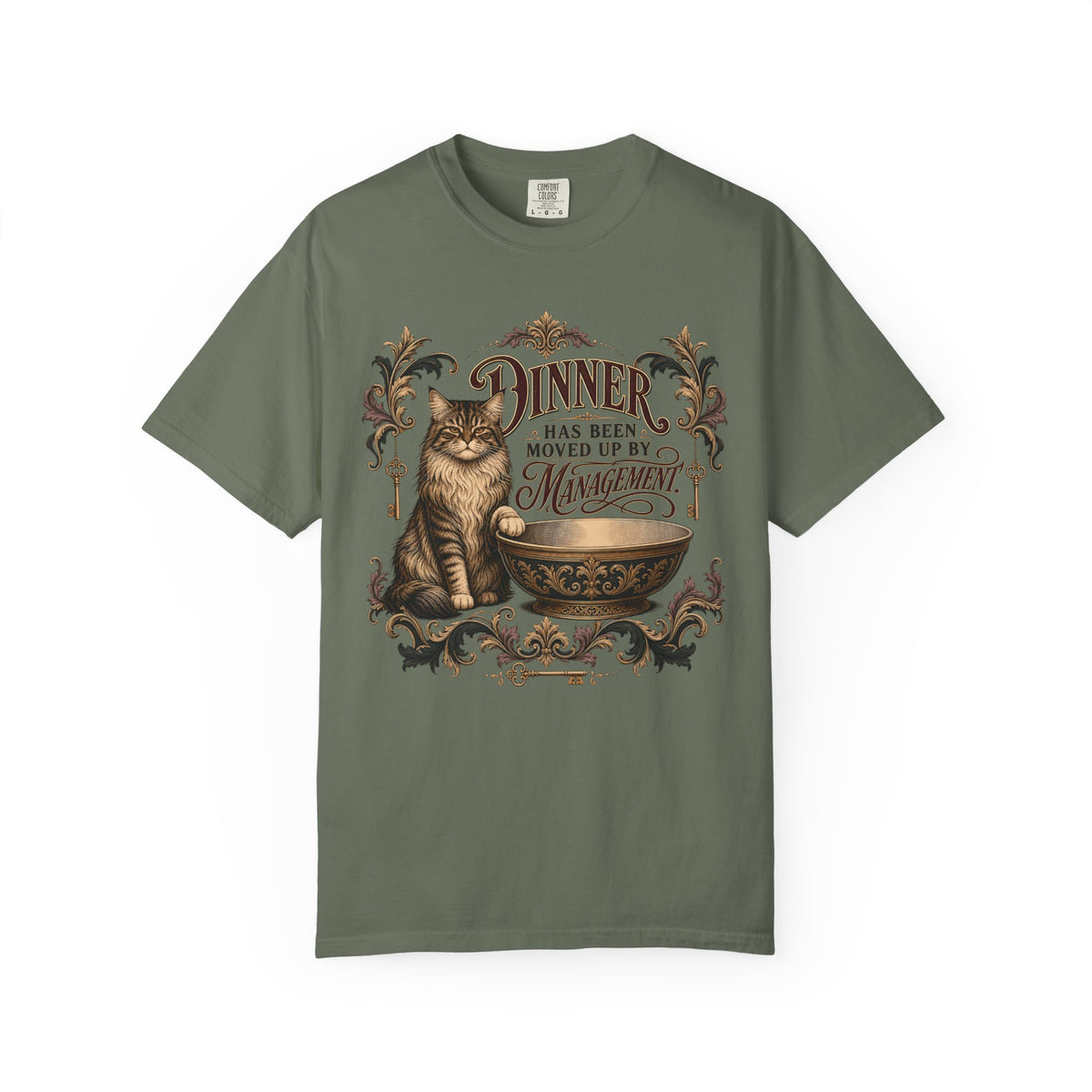 Vintage Cat T-Shirt — "Dinner Has Been Moved Up By Management"