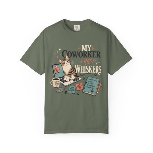 Cat Coworker T-Shirt — "My Coworker Has Whiskers" Casual Graphic Tee