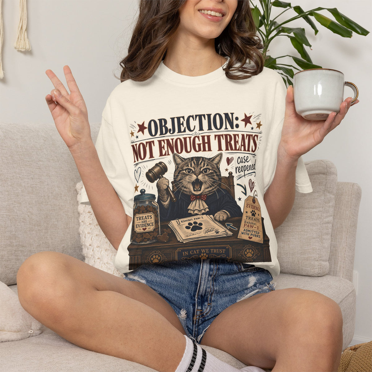 Cat Judge T‑Shirt — “Objection: Not Enough Treats” Novelty Lawyer Cat Tee