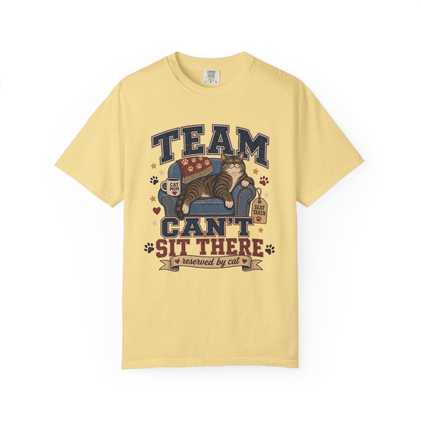 Vintage 'Team Can't Sit There' Cat T-Shirt — Cozy Cat Lover Graphic Tee