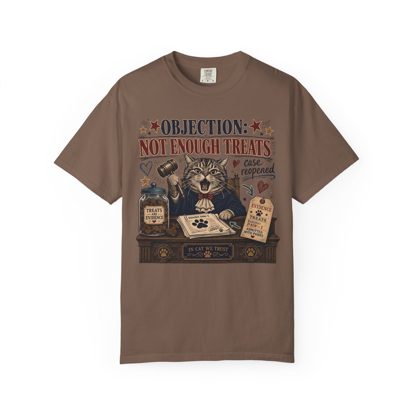 Cat Judge T‑Shirt — “Objection: Not Enough Treats” Novelty Lawyer Cat Tee