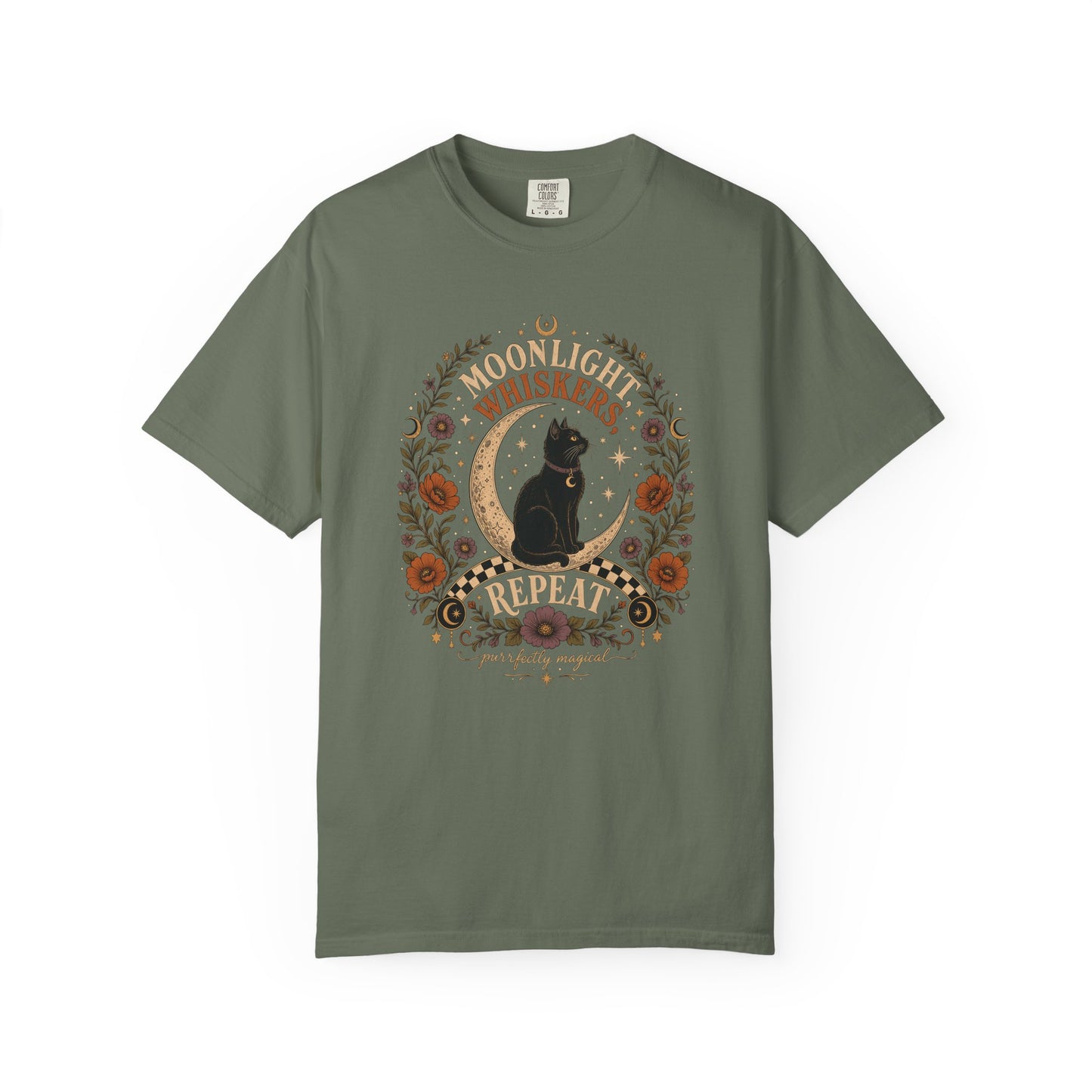 Cat Moonlight T-Shirt — "Moonlight, Whiskers, Repeat" Vintage Floral Tee