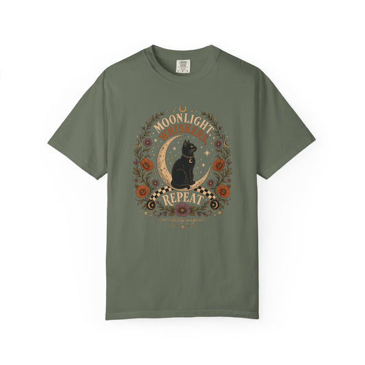 Cat Moonlight T-Shirt — "Moonlight, Whiskers, Repeat" Vintage Floral Tee