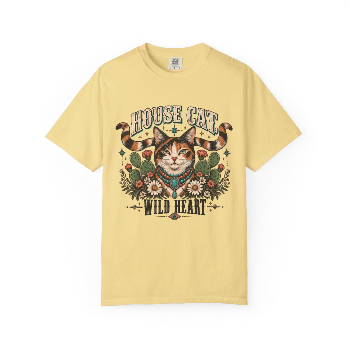 House Cat Wild Heart T-Shirt — Vintage Floral Cat Graphic Tee