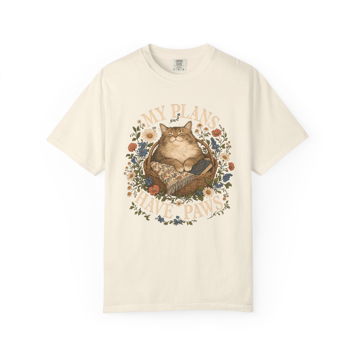 Cat Nap T-Shirt — "My Plans Have Paws" Vintage Floral Cat Graphic