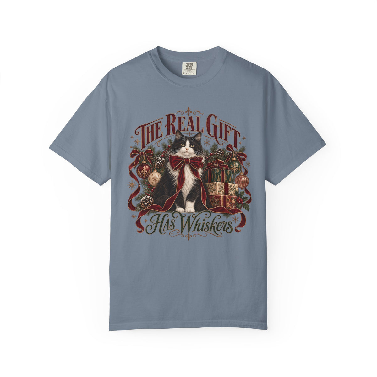 Christmas Cat T-Shirt — "The Real Gift Has Whiskers" Holiday Graphic Tee