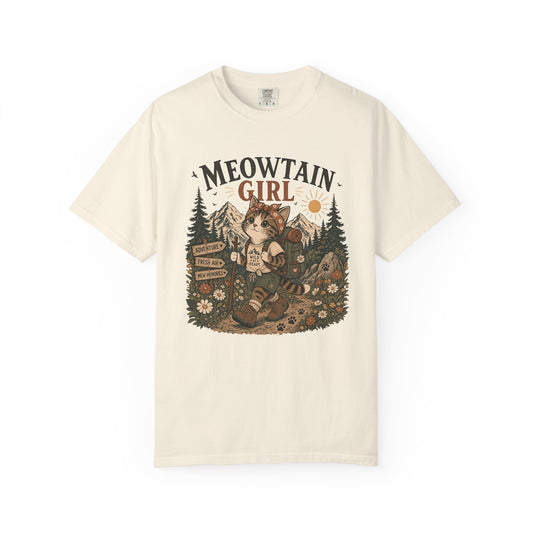 Meowtain Girl T-Shirt — Cute Cat Mountain Graphic Tee