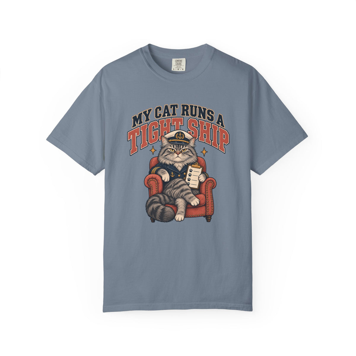 My Cat Runs a Tight Ship T-Shirt — Funny Cat Captain Graphic Tee