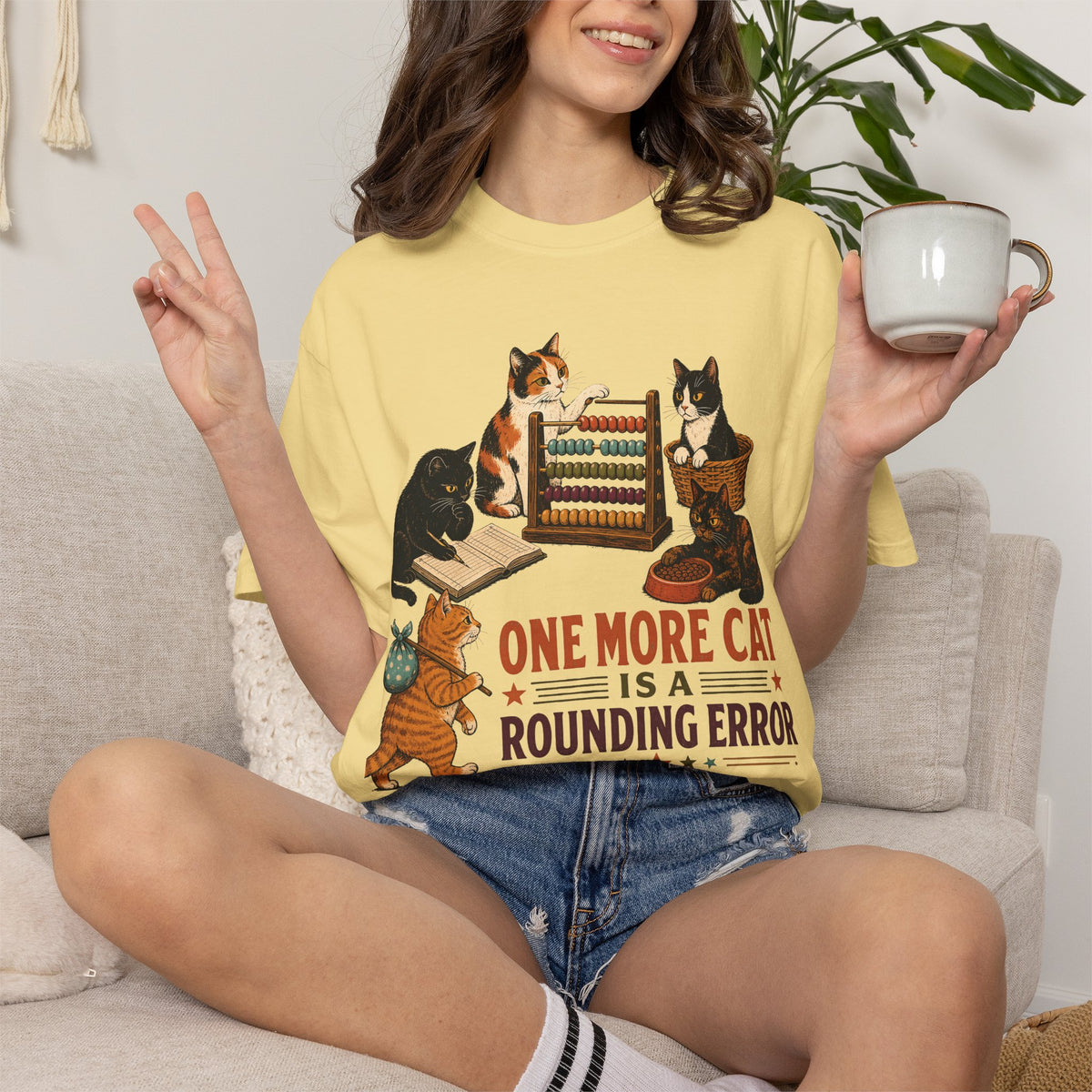 Cat Lover T-Shirt — "One More Cat Is a Rounding Error" Vintage Kittens Tee