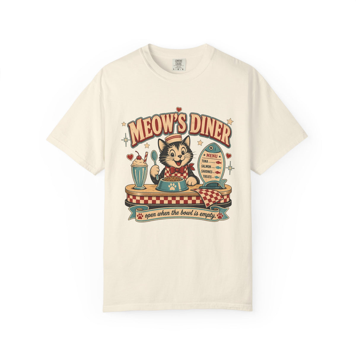 Meow's Diner Cat Vintage T-Shirt — Retro 50s Diner Graphic Tee