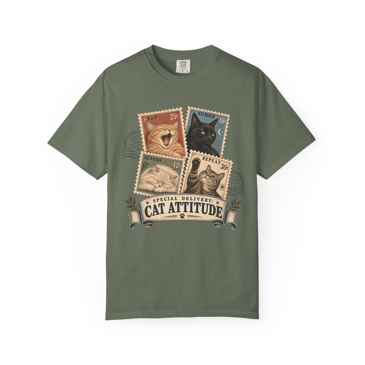 Cat Attitude Vintage Stamp Tee