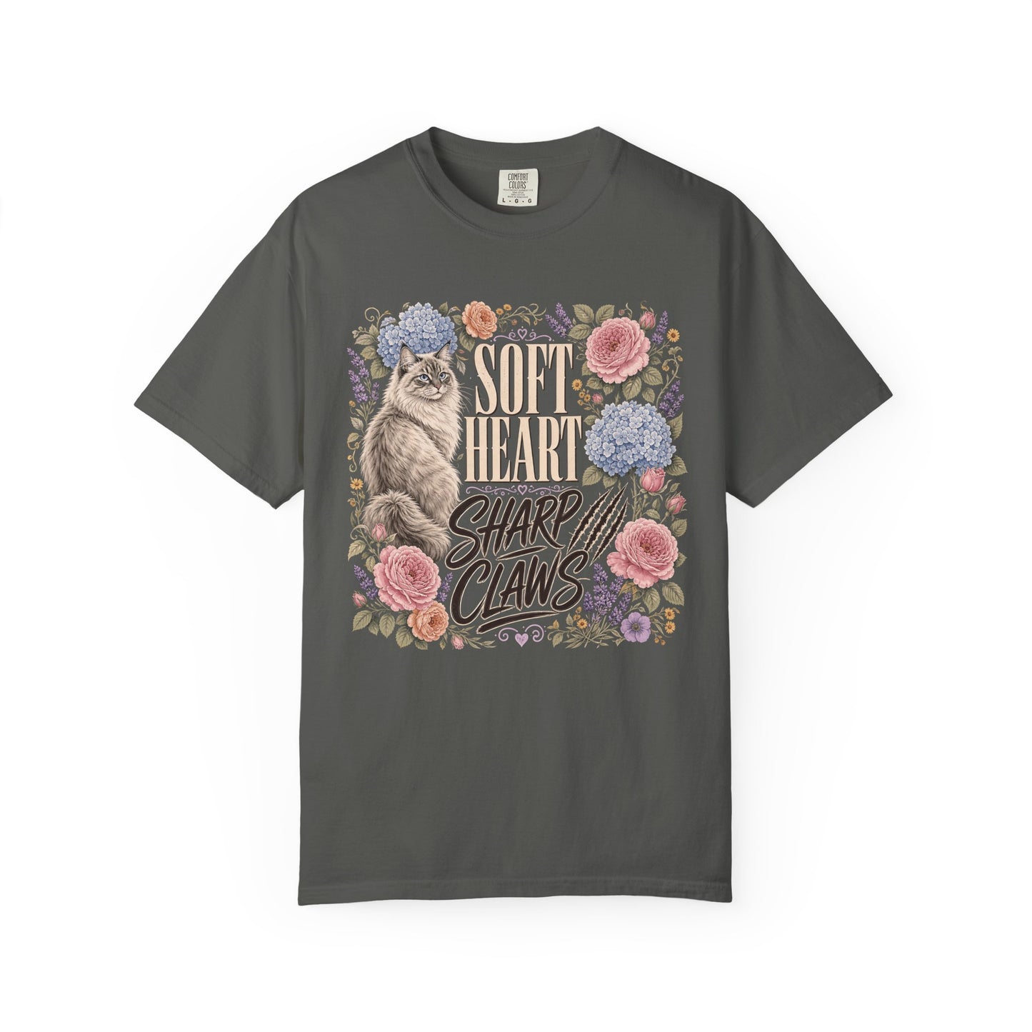 Cat Floral T‑Shirt — "Soft Heart, Sharp Claws" Vintage Garden Tee