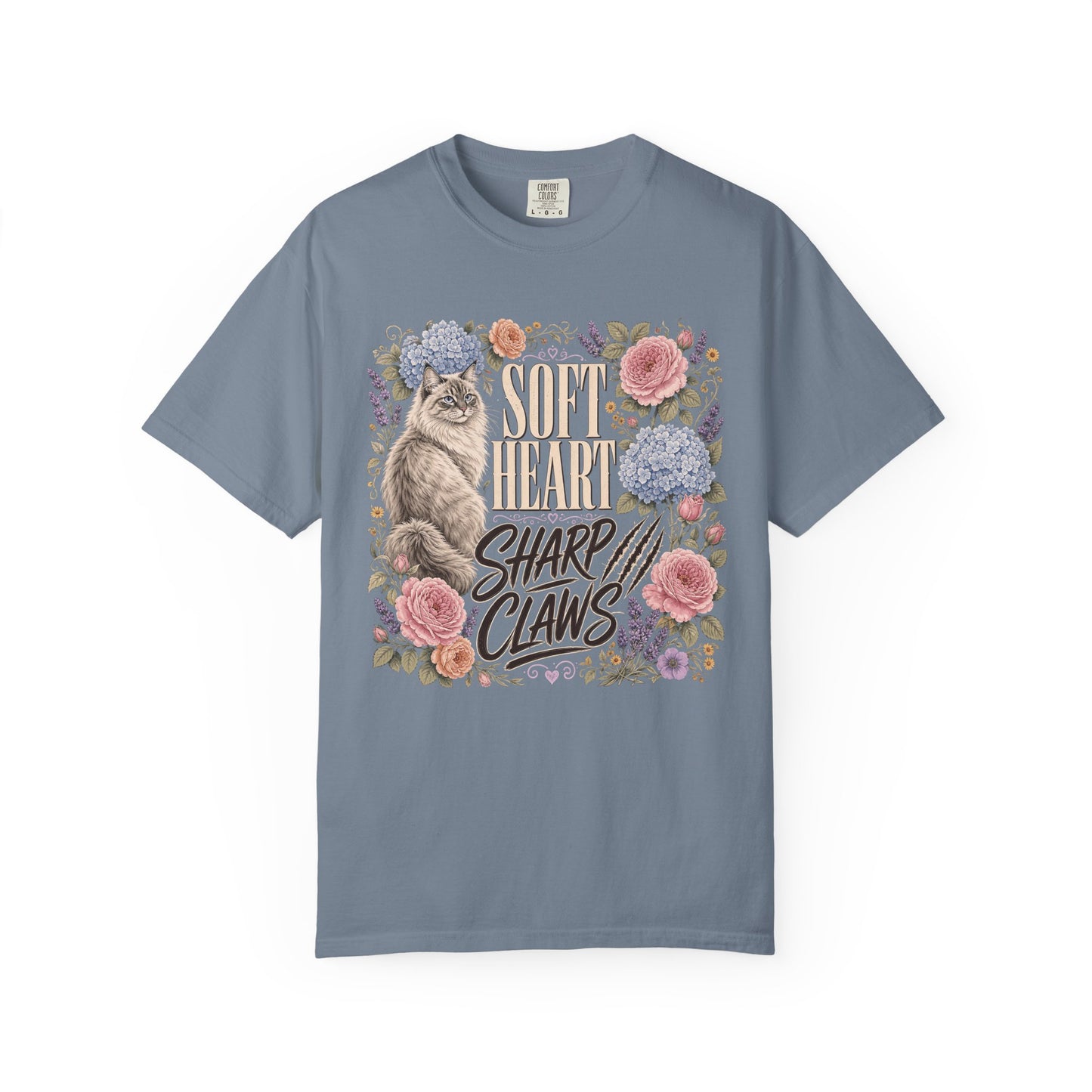Cat Floral T‑Shirt — "Soft Heart, Sharp Claws" Vintage Garden Tee