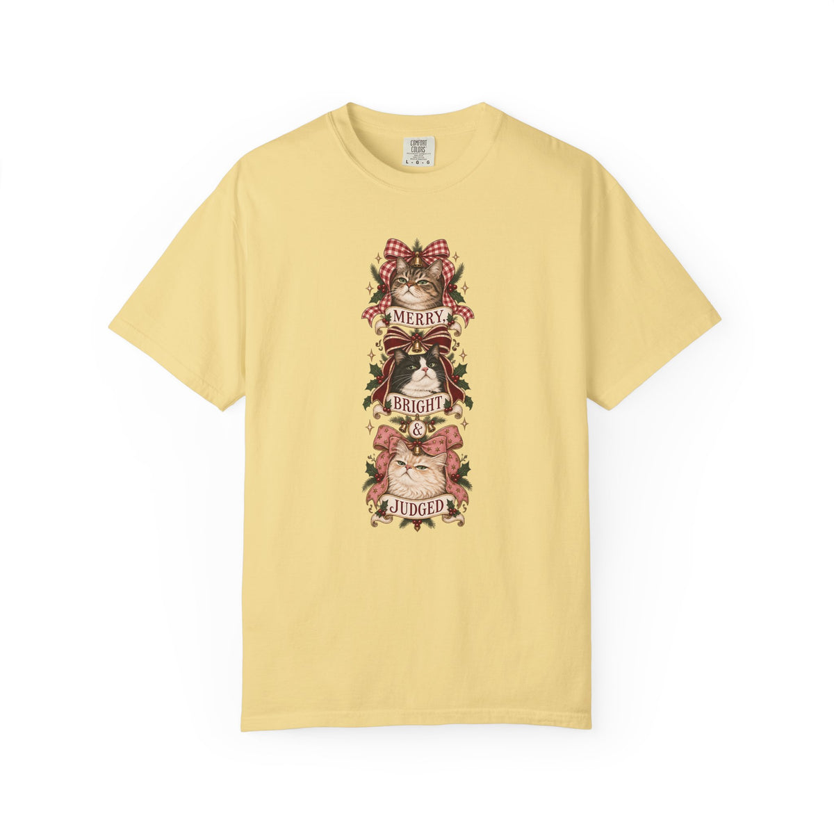 Christmas Cat T-Shirt — "Merry, Bright & Judged" Vintage Holiday Tee