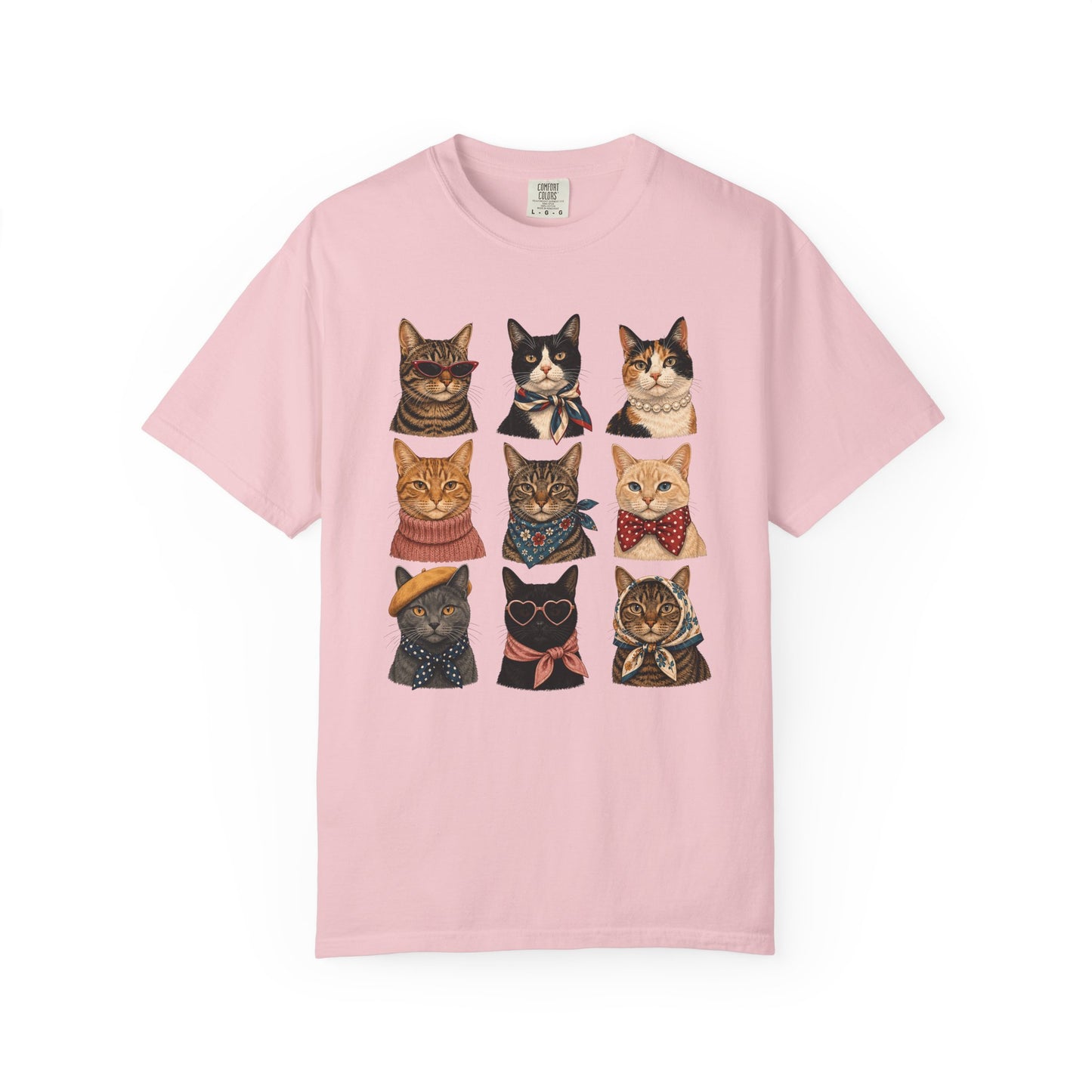 Cat Portraits T-Shirt — Vintage Nine Cats Illustration Tee