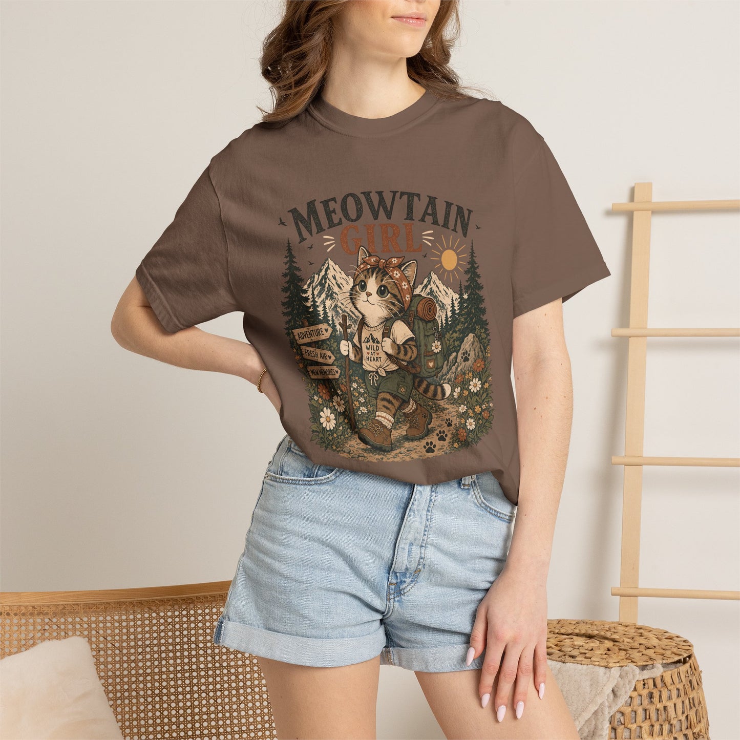 Meowtain Girl T-Shirt — Cute Cat Mountain Graphic Tee