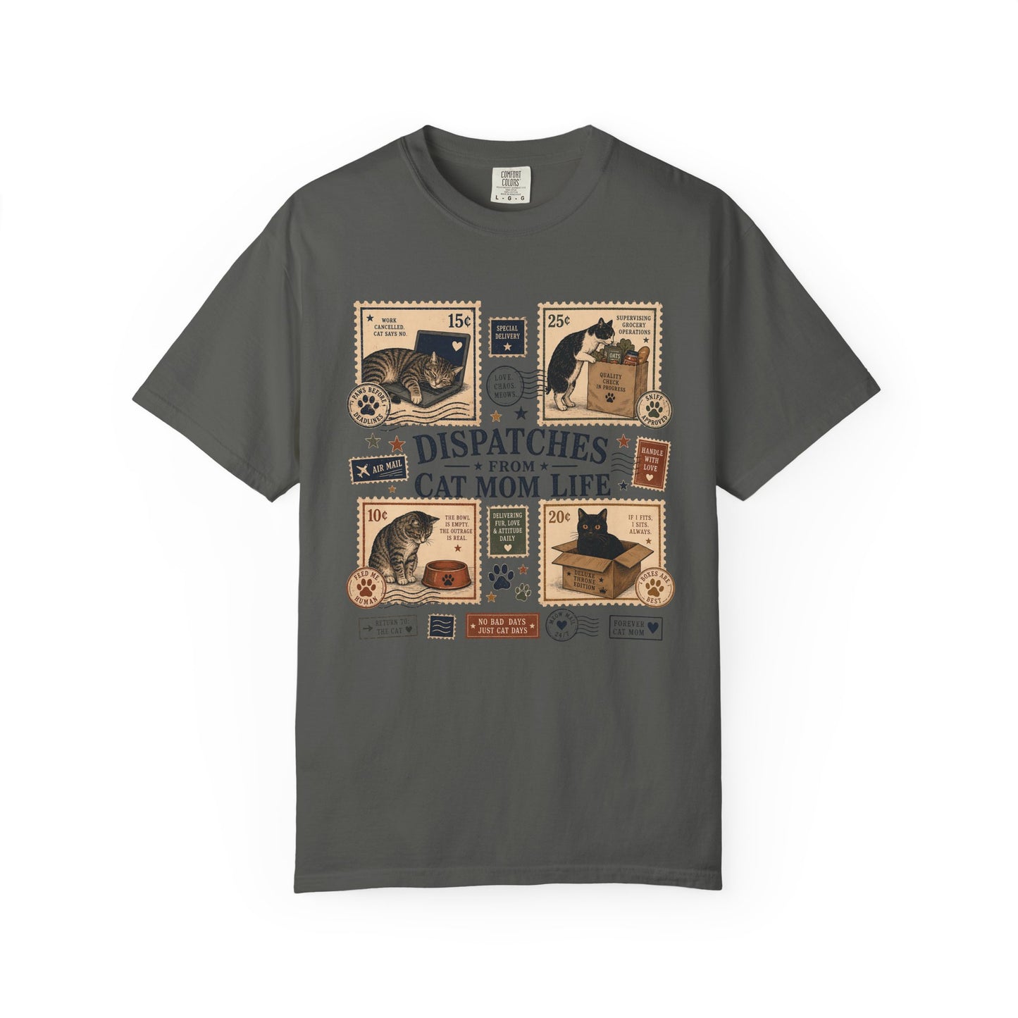 Cat Mom Life T‑Shirt — "Dispatches From Cat Mom Life" Vintage Cat Collage Tee