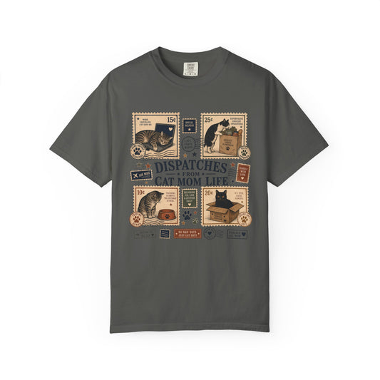 Cat Mom Life T‑Shirt — "Dispatches From Cat Mom Life" Vintage Cat Collage Tee