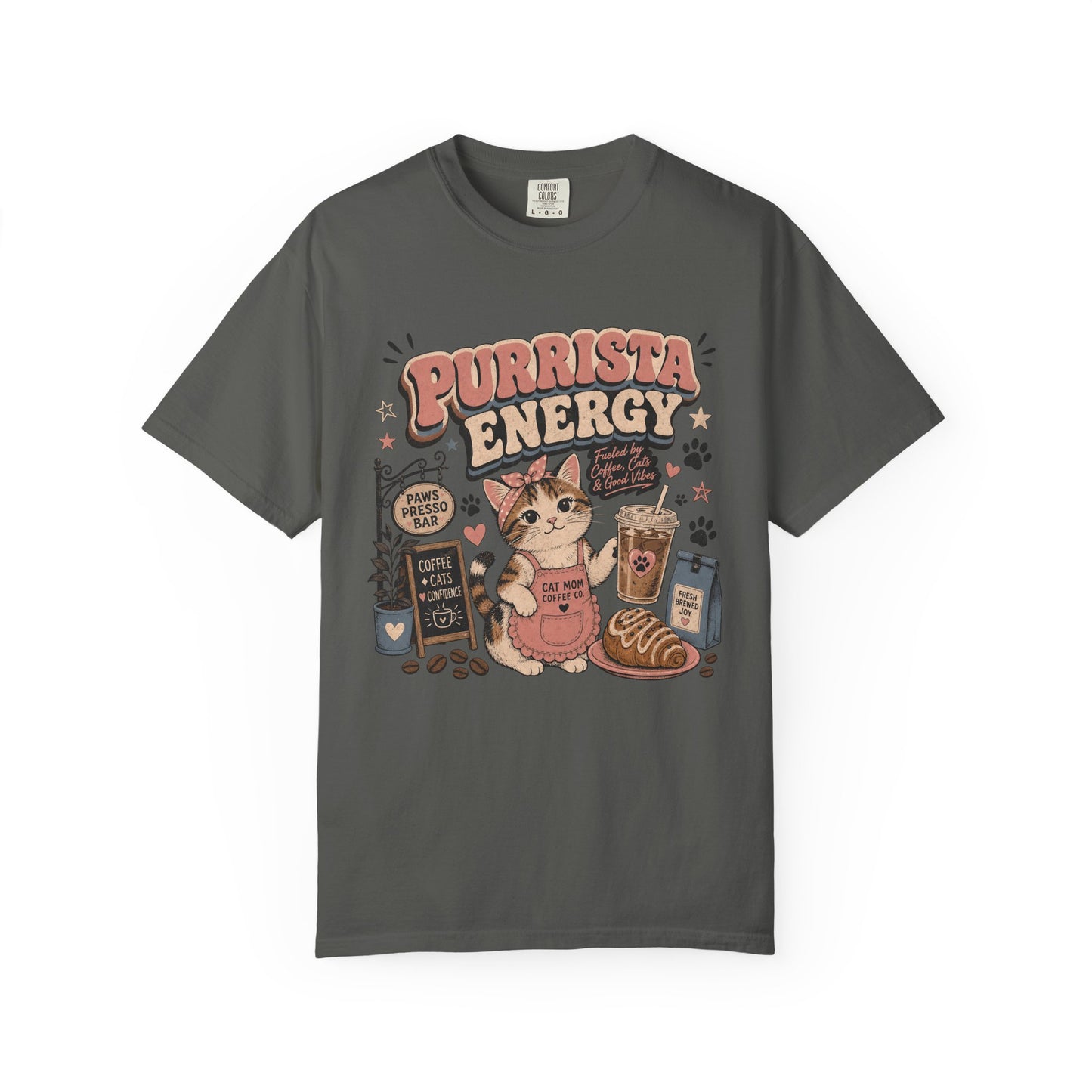 Purrista Energy T-Shirt — Cute Cat Coffee Lover Tee