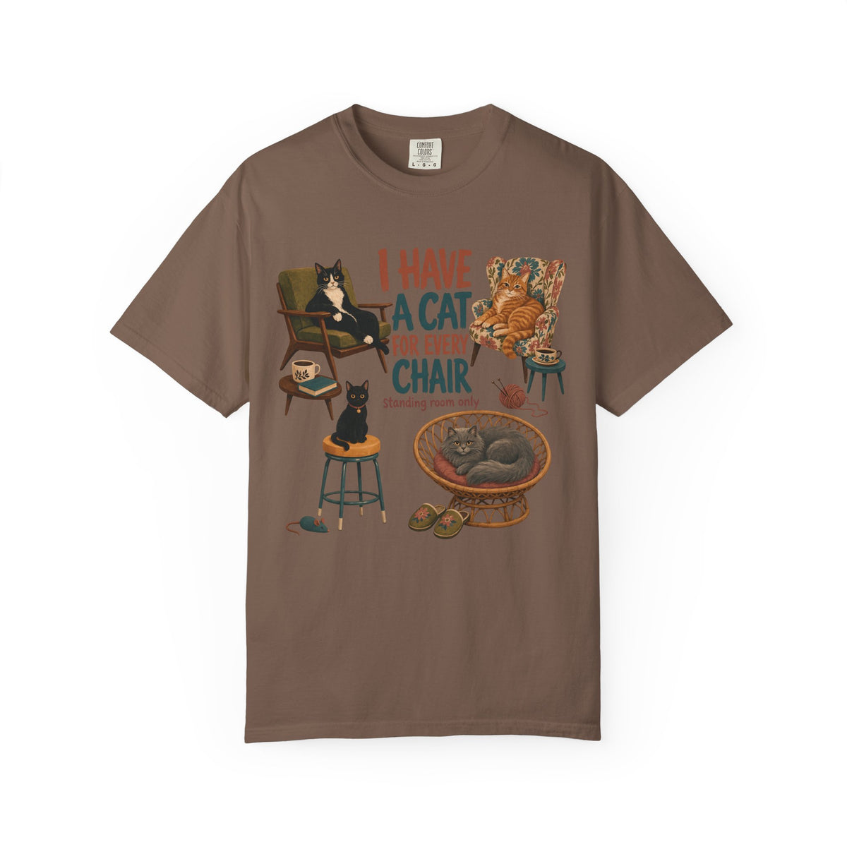 Cat Lover T‑Shirt — "I Have a Cat for Every Chair" Illustrated Tee