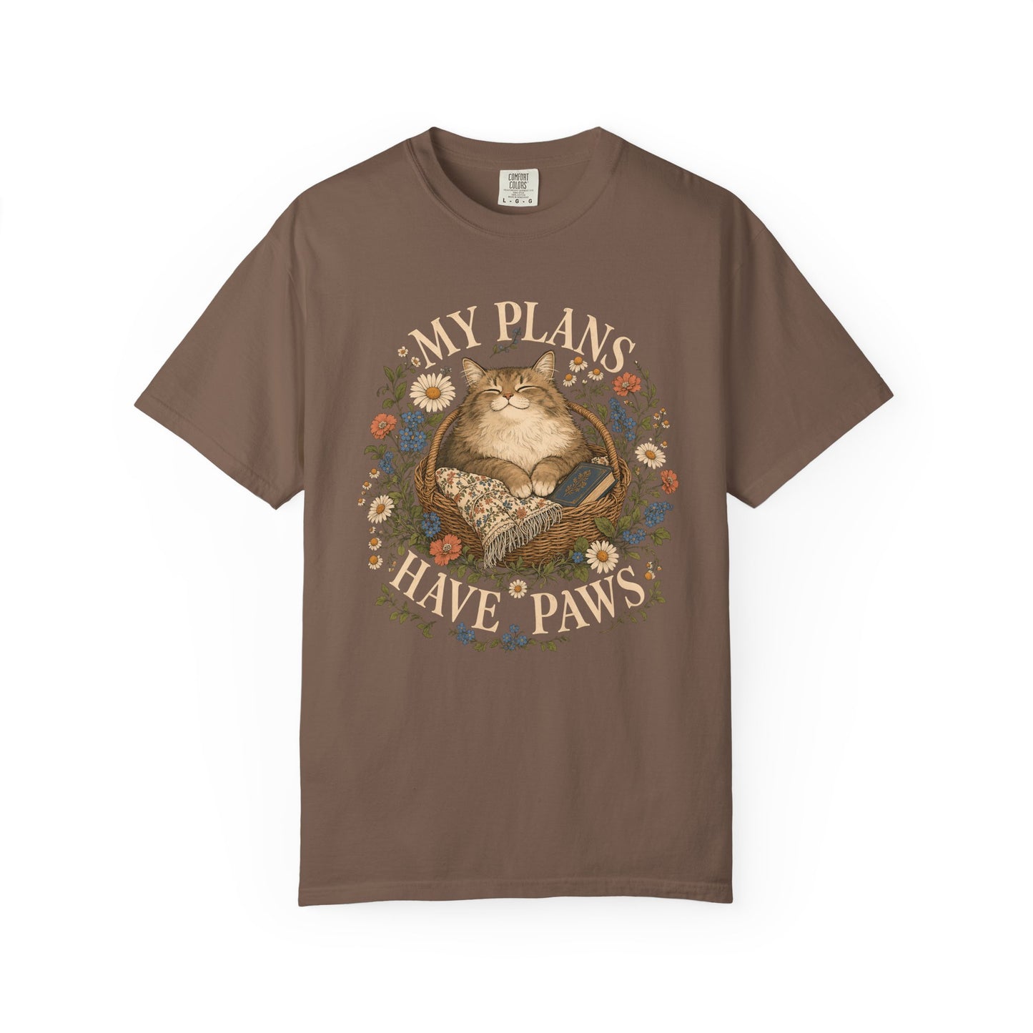 Cat Nap T-Shirt — "My Plans Have Paws" Vintage Floral Cat Graphic