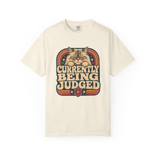 Currently Being Judged Cat T-Shirt — Retro Vintage Cat Humor Tee