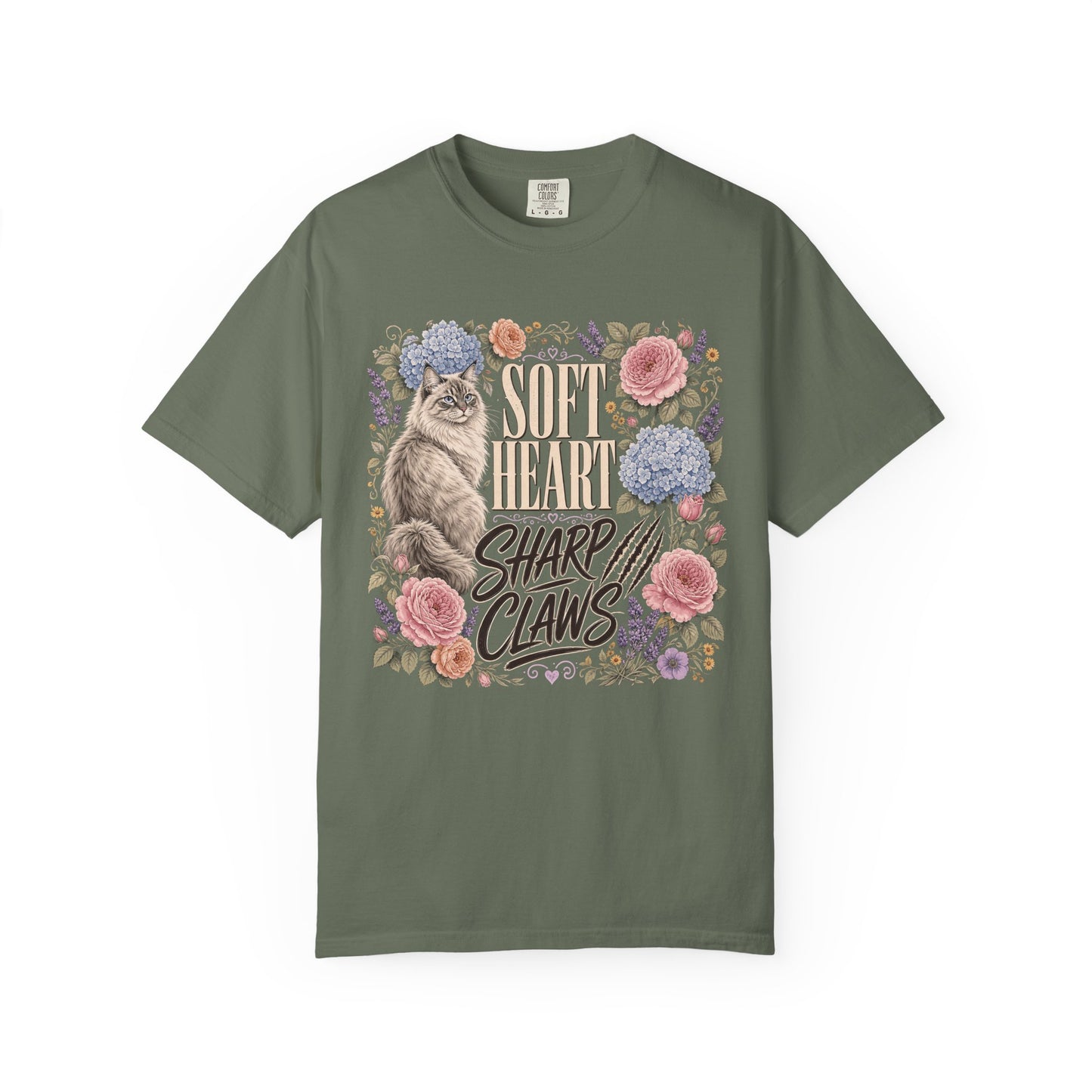 Cat Floral T‑Shirt — "Soft Heart, Sharp Claws" Vintage Garden Tee