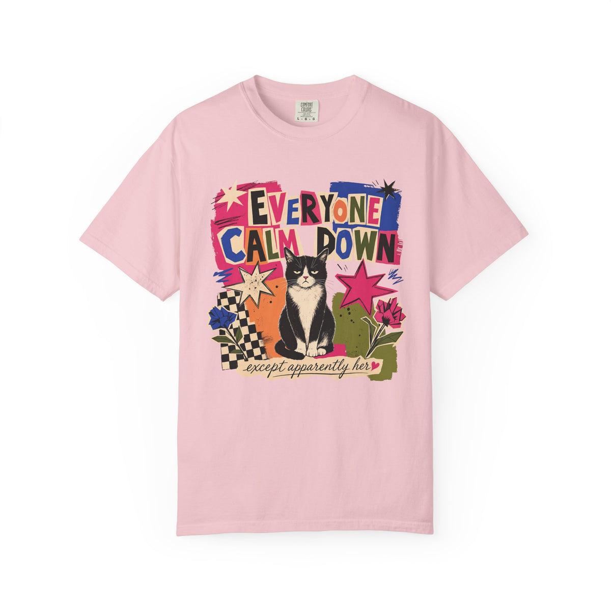 Everyone Calm Down Cat T-Shirt — Funny Graphic Tee with Sassy Cat